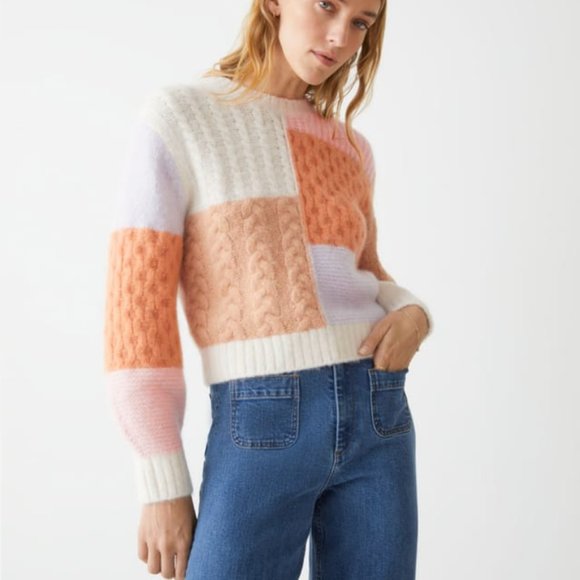 & Other Stories Orange Lilac Cable Knit Color Block Sweater NWT - Picture 2 of 6